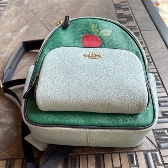 Coach Bags Coach Radish Leather Mini Court Backpack Green Light